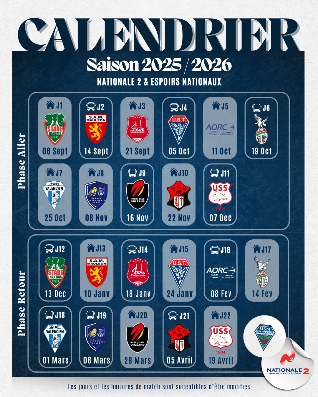 Le calendrier officiel 2025-2026 est arrivé ! - Union Sportive ...